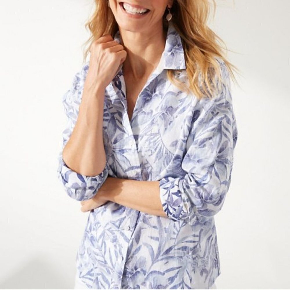 Tommy Bahama Flirtini Coatalina Long Sleeve Linen Shirt Size XS